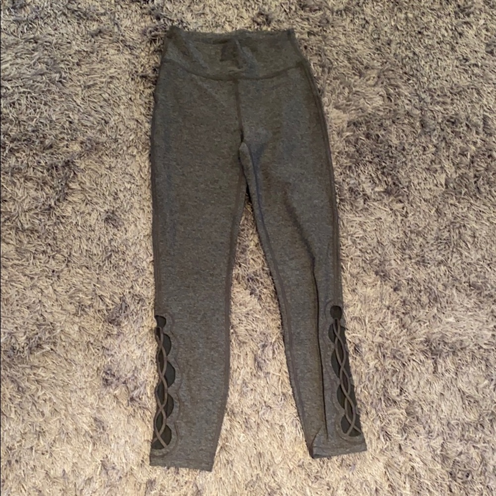 Gray Lululemon Leggings with cut-out bottoms